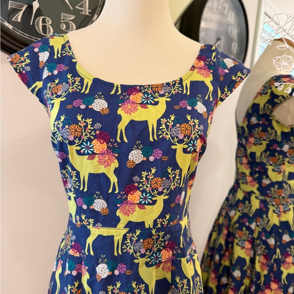 Retrolicious Small Deer print dress cotton Like New - Picture 2 of 9